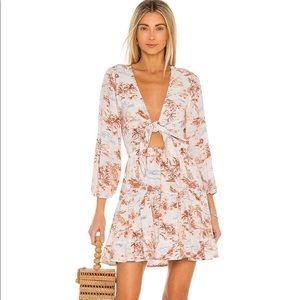 L*space Anthropologie Stay Golden Mini Dress Tropical Sands Tie Front Long Sleev